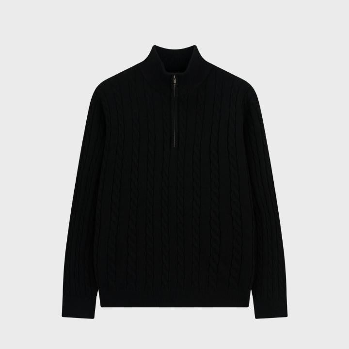 Men's Neutral Textured Quarter Zip Cable Knit Embroidery Jumper