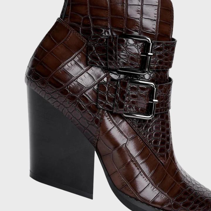 Women's Croc Embossed Double Buckle Ankle Boot