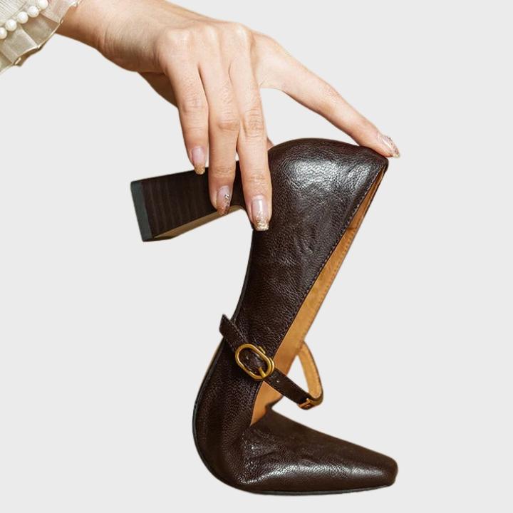 Women's Shiny Square Toe Pump with Metallic Strap