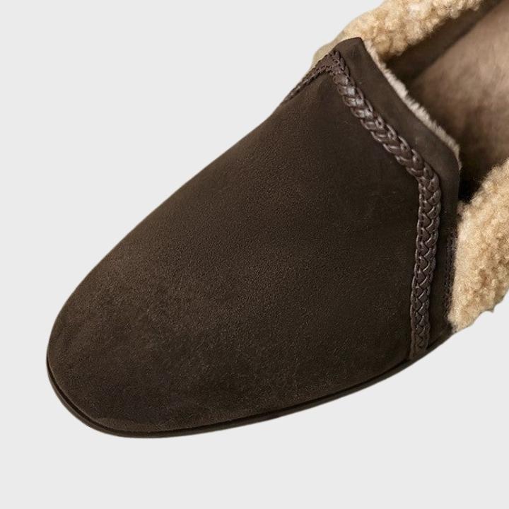 Women's Slip On Block Heel Shoe with Shearling Trim