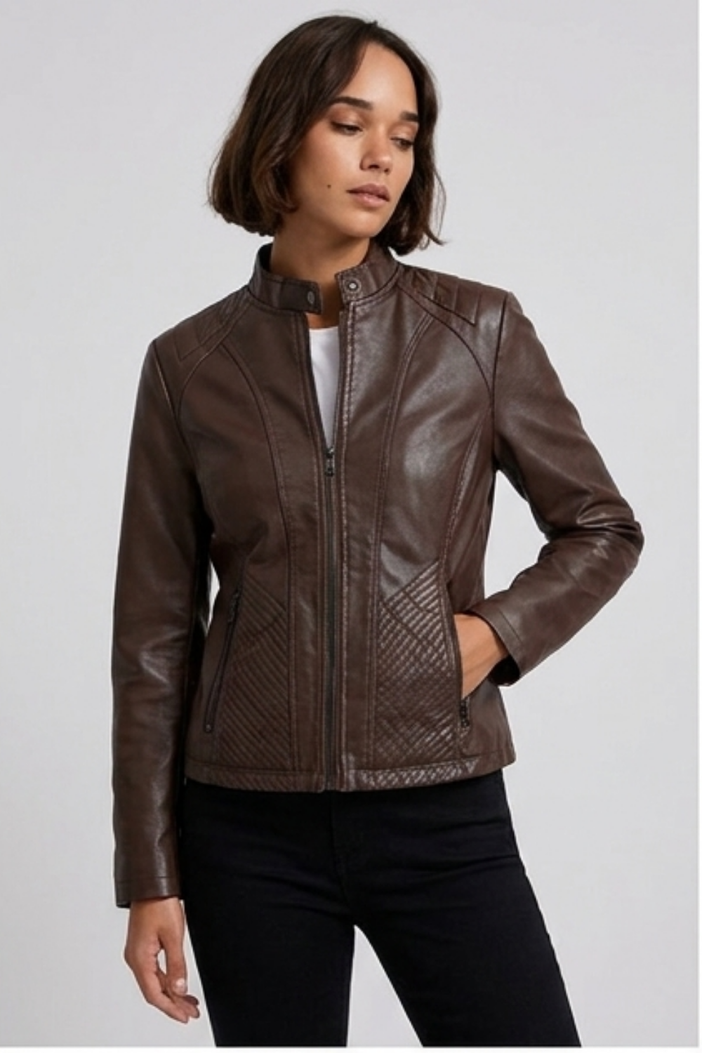 Leather Style Long Sleeve Biker Jacket Women