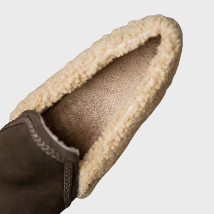 Women's Slip On Block Heel Shoe with Shearling Trim