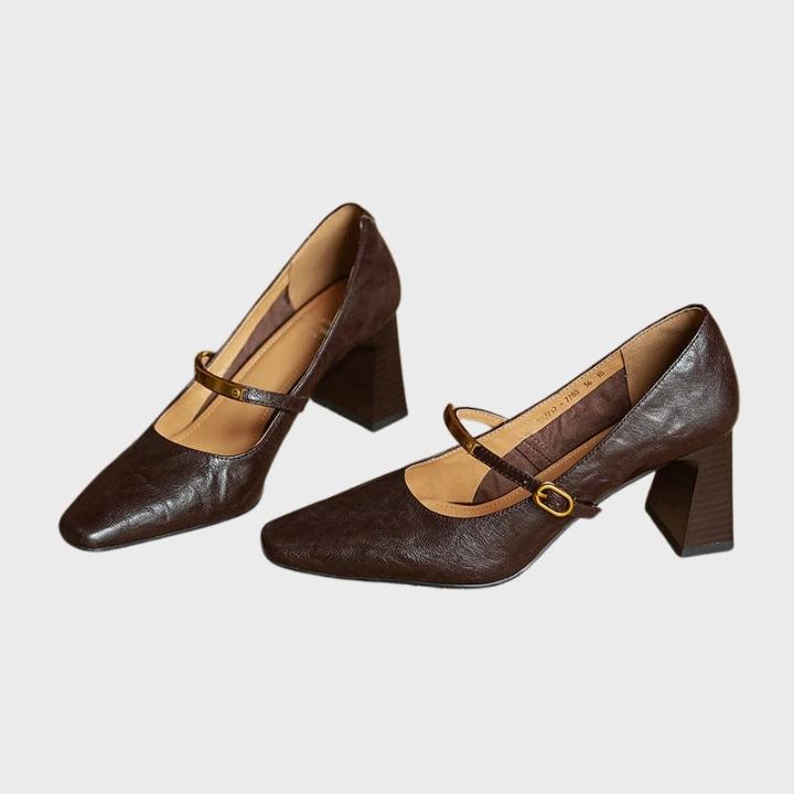 Women's Shiny Square Toe Pump with Metallic Strap
