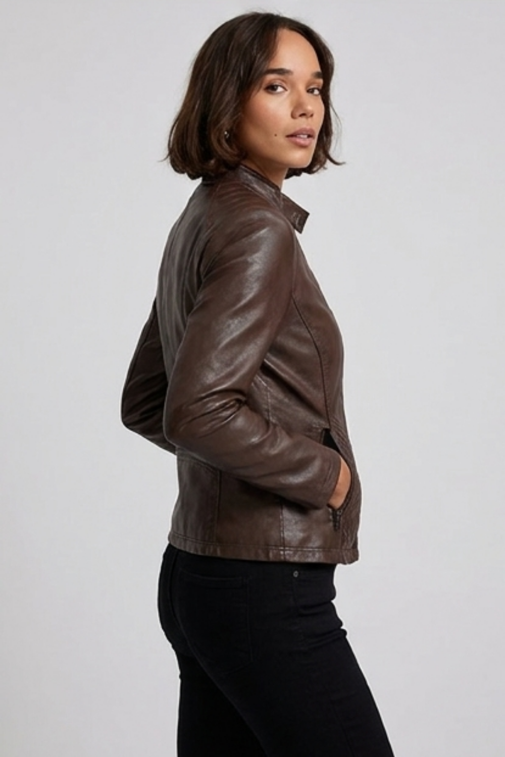 Leather Style Long Sleeve Biker Jacket Women