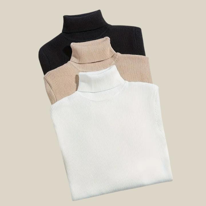 Basic Solid Color Long Sleeve Turtleneck 3 piece Bundle