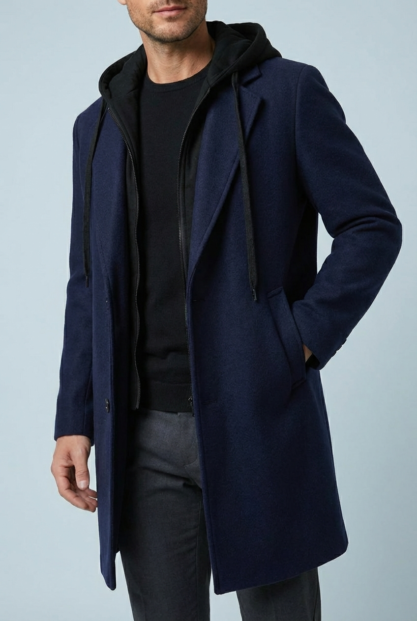 Men's Elegant Warm Fleece Lining Long Coat