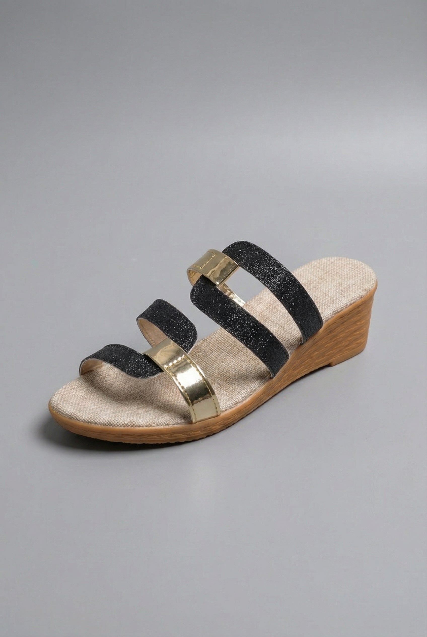 Triple Strap Slip On Comfort Wedge Sandals Women