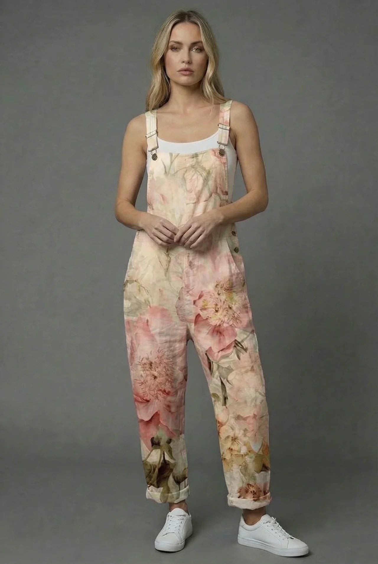 Floral Botanical Linen Style Summer Jumpsuit Women