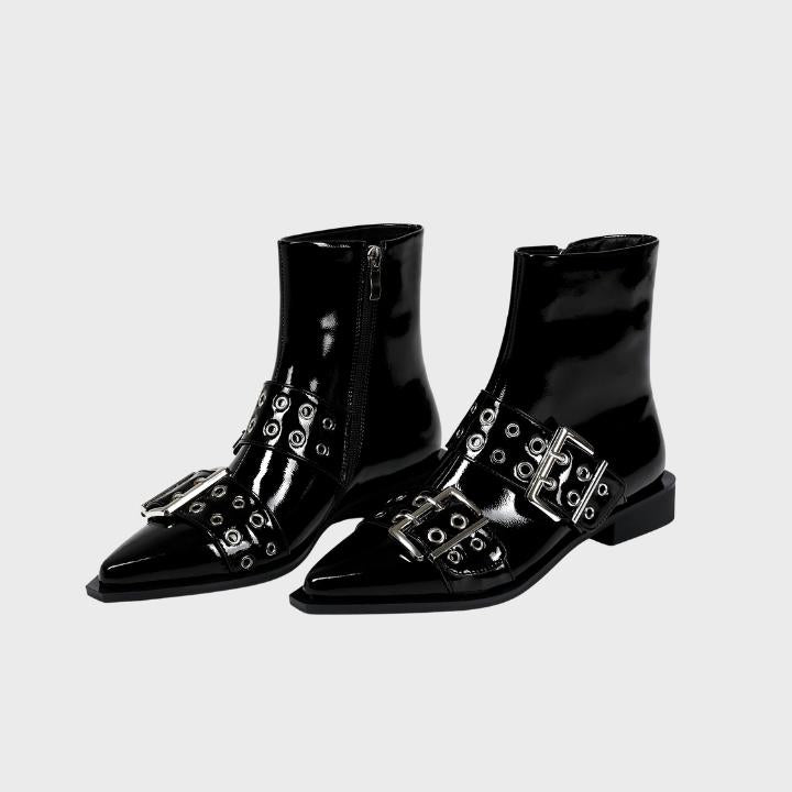 Women's Chunky Mid-Heel Zipper Biker Boots
