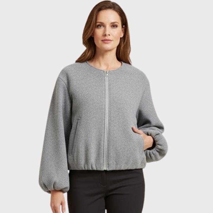 Women’s Soft Grey Front Zipper Pilot Jacket