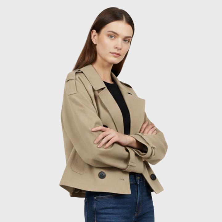 Women's Tailored Double Button Short Trench Jacket