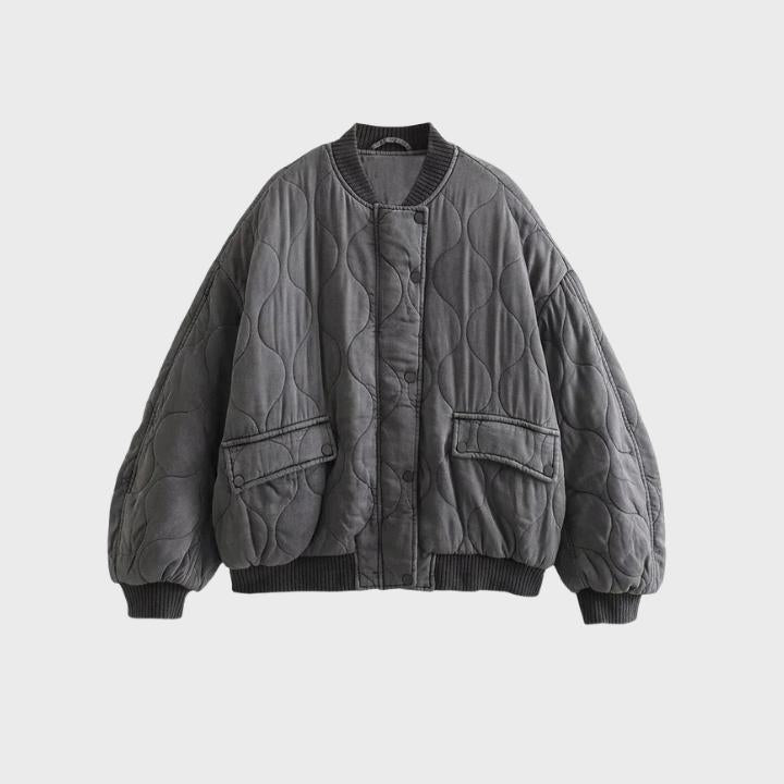 Women's Gray Oversized Quilted Bomber Jacket