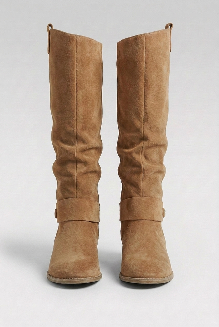 Slouchy Buckle Block Heel Knee High Boots Women