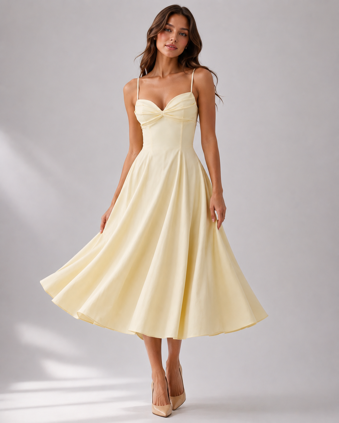 Beige Strappy Fit Flare Occasion Midi Dress