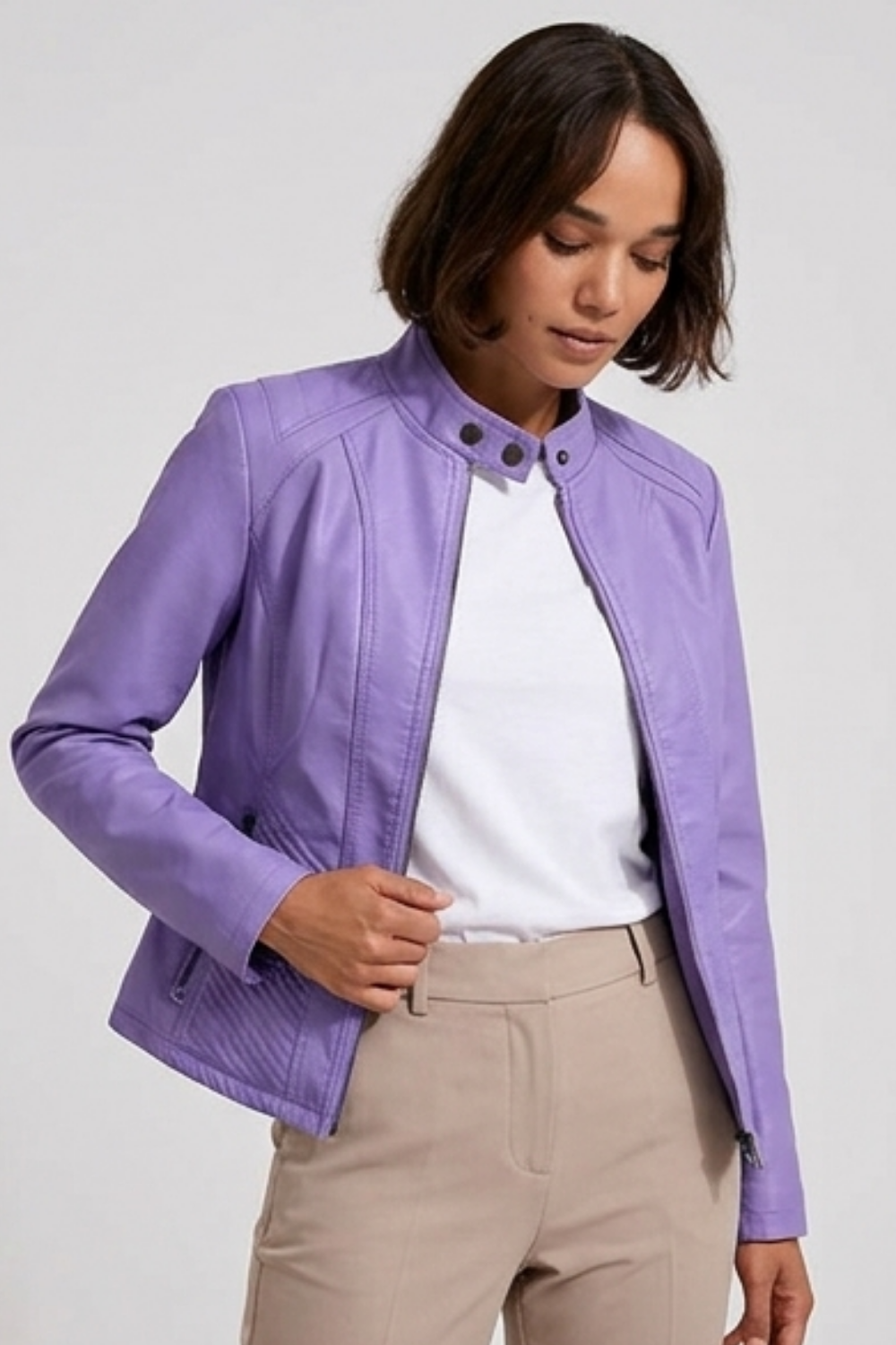 Leather Style Long Sleeve Biker Jacket Women