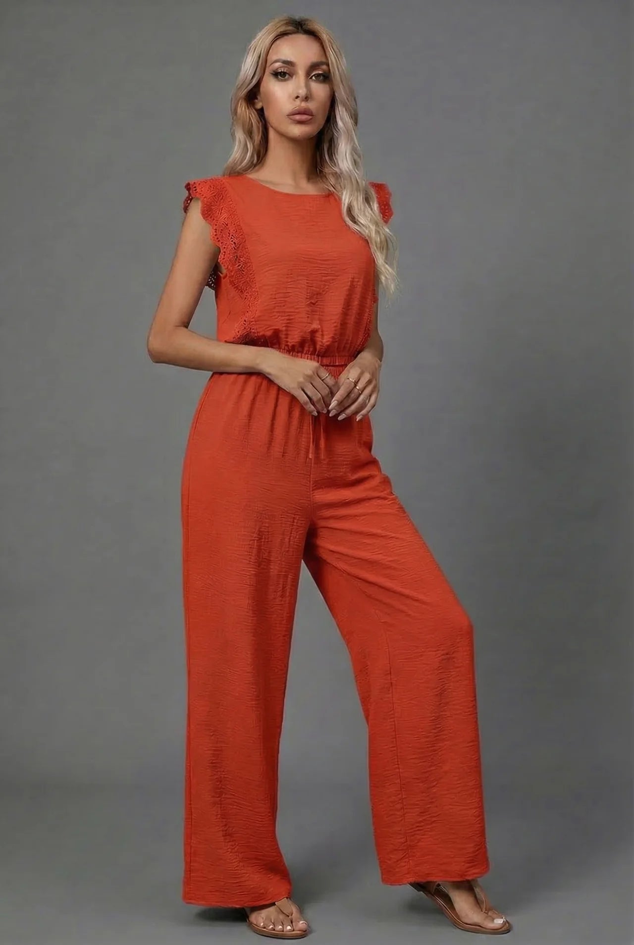 Summer Co-Ord Set Wide Leg Ruffle Sleeve