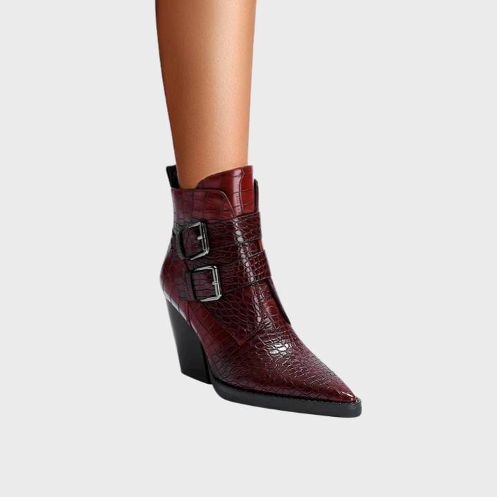 Women's Croc Embossed Double Buckle Ankle Boot