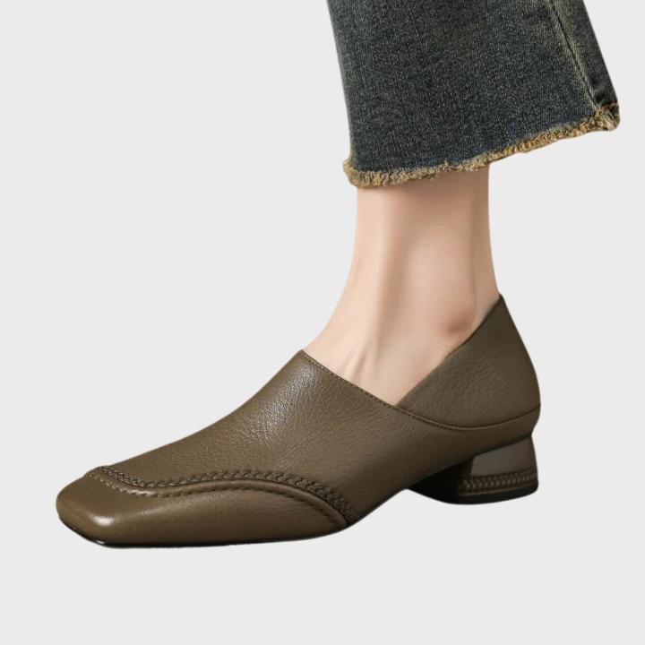 Women's Textured Square Toe Low Block Heel Slip-On
