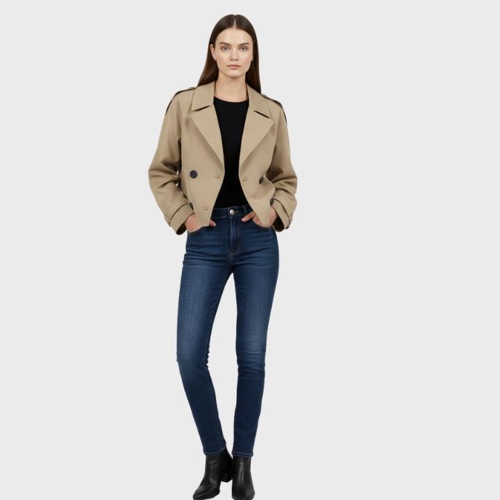 Women's Tailored Double Button Short Trench Jacket