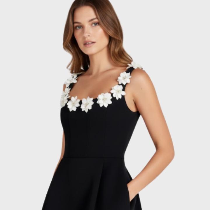 Women's Floral Appliqué Structured Mini Dress