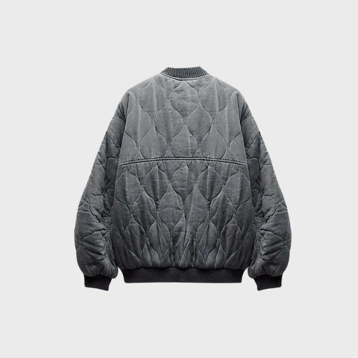 Women's Gray Oversized Quilted Bomber Jacket