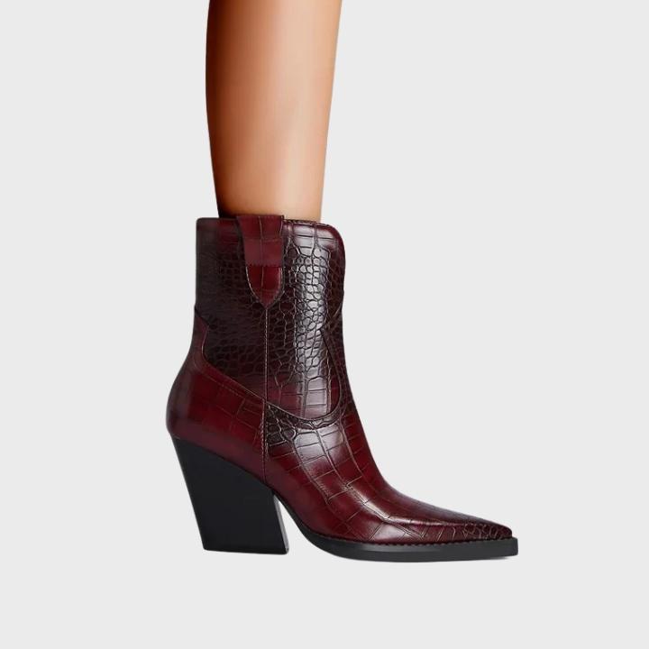 Women's Croc Embossed Pointed Mid Calf Boot