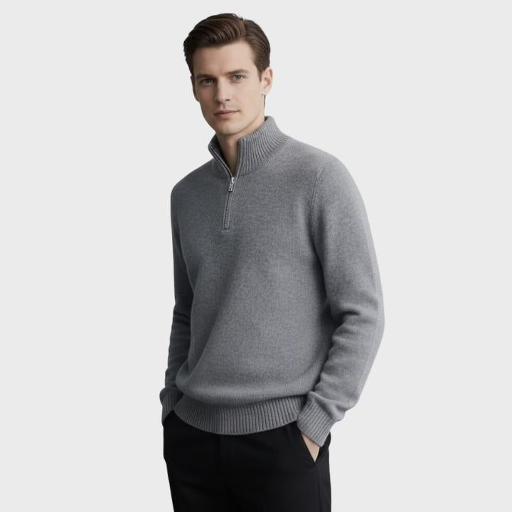 Men's Gray Stand Collar Knit Quarter Zip Jumper