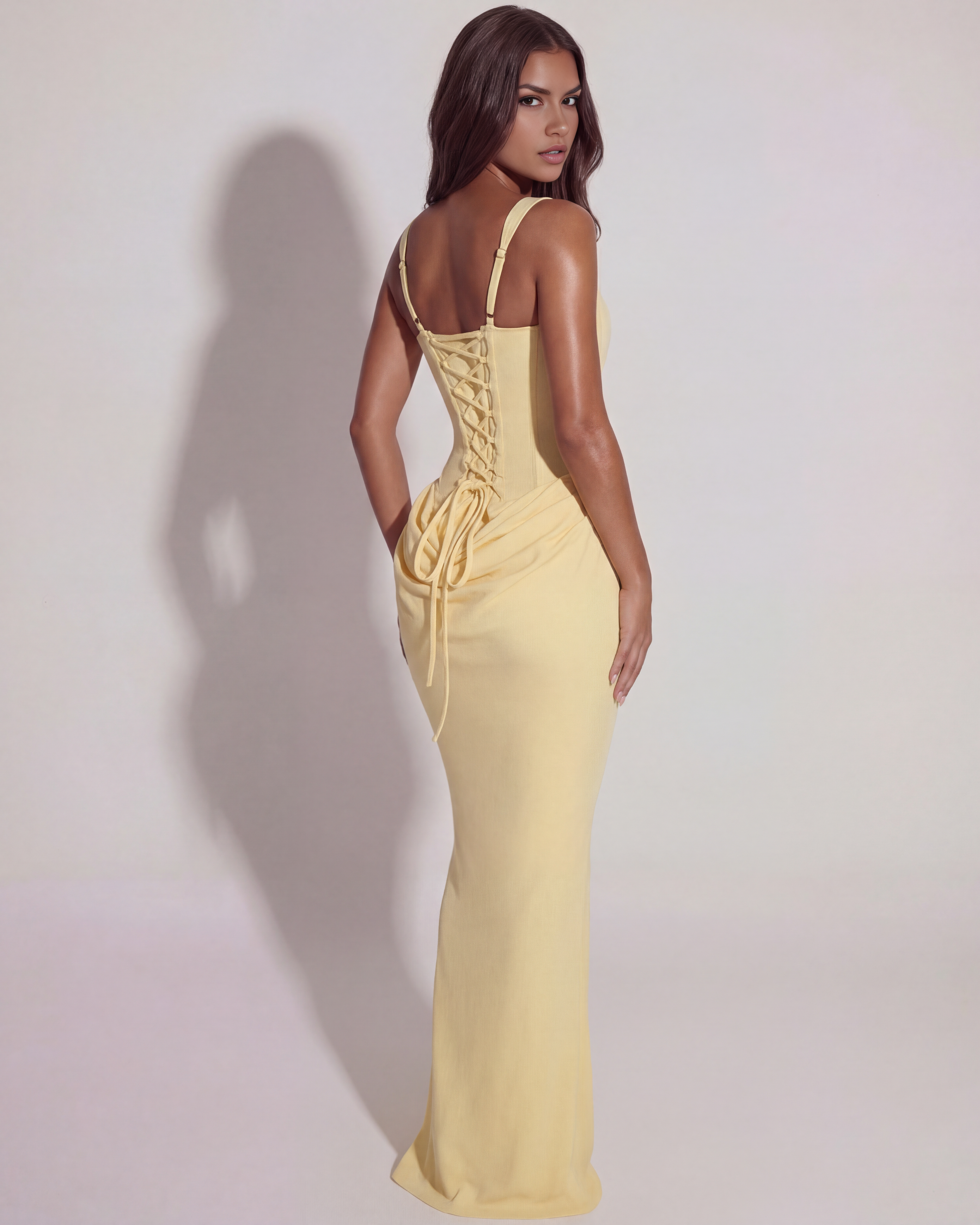 Corset Square Neck Draped Prom Maxi Dress