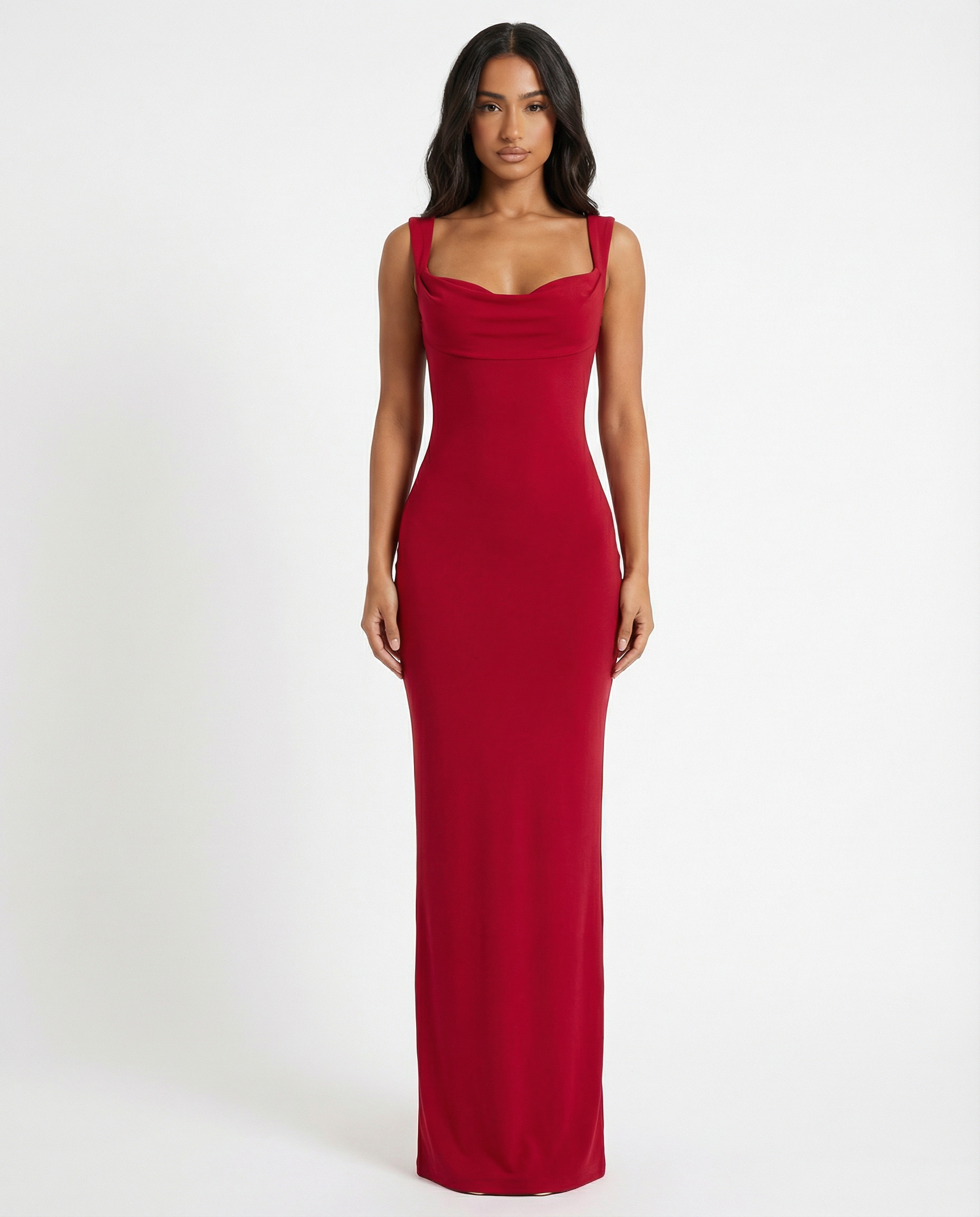 Cowl Neck Open Back Bow Occasion Maxi Dress