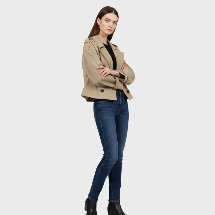 Women's Tailored Double Button Short Trench Jacket