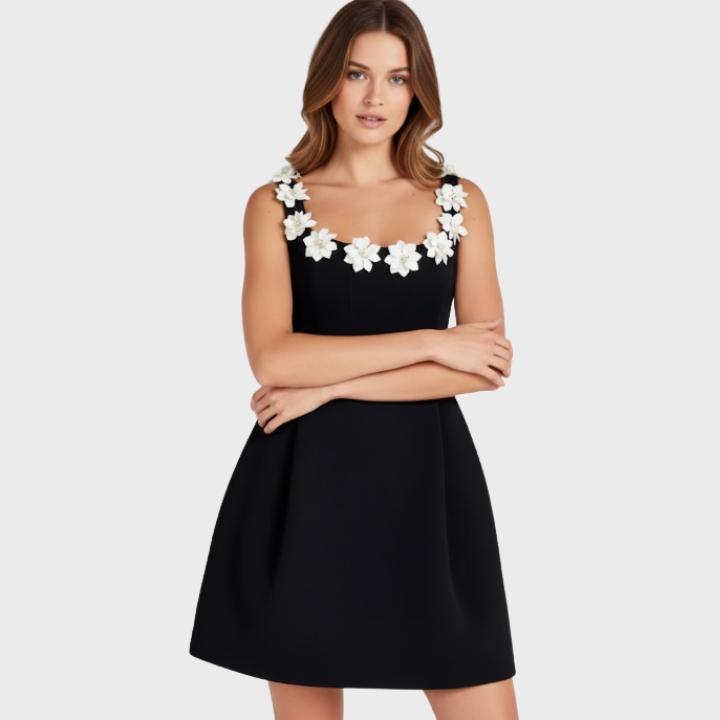Women's Floral Appliqué Structured Mini Dress