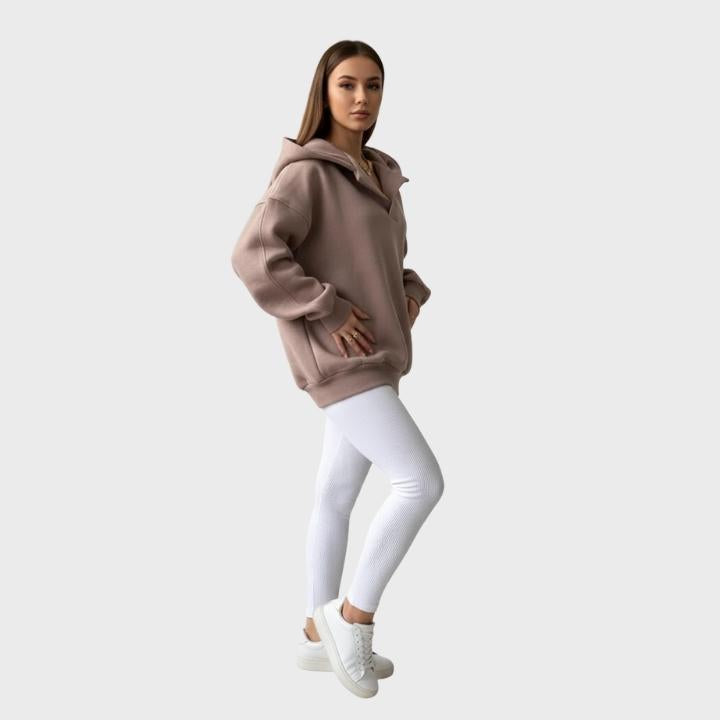 Women's Oversized V-Neck Cotton Pullover Hoodie