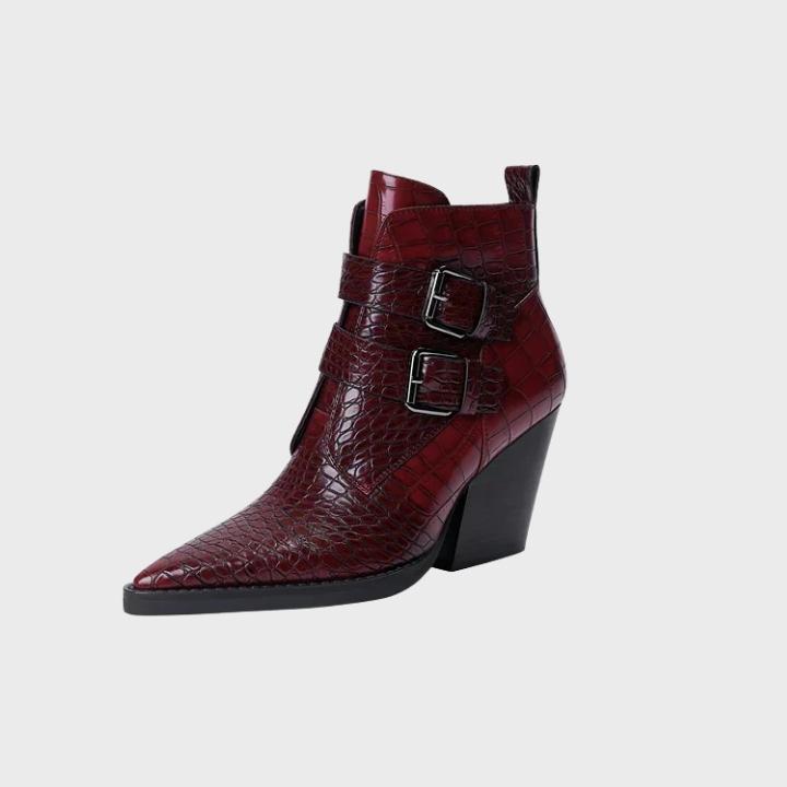 Women's Croc Embossed Double Buckle Ankle Boot