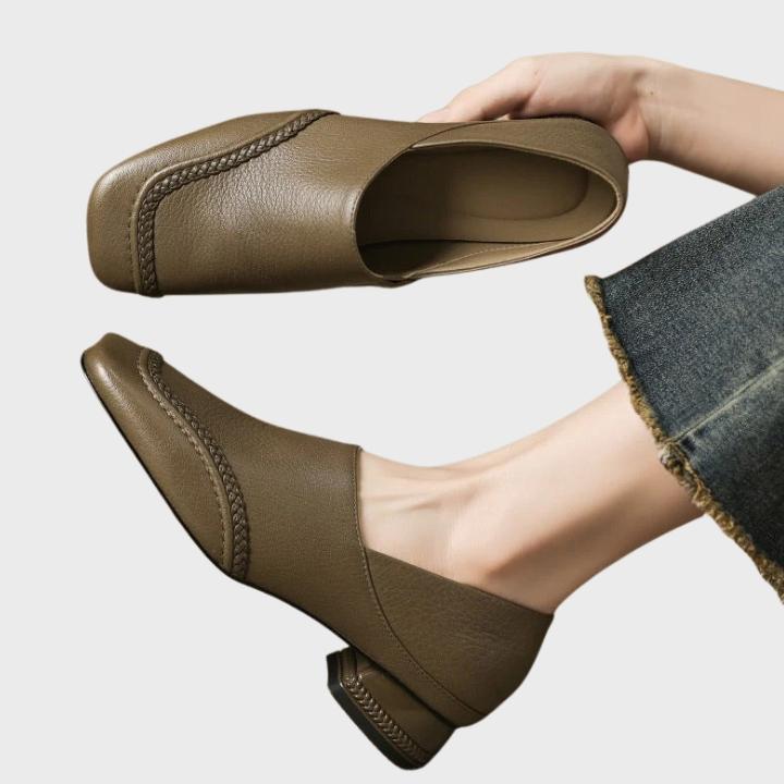 Women's Textured Square Toe Low Block Heel Slip-On