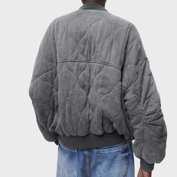 Women's Gray Oversized Quilted Bomber Jacket