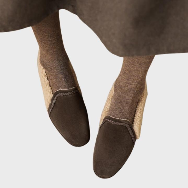 Women's Slip On Block Heel Shoe with Shearling Trim