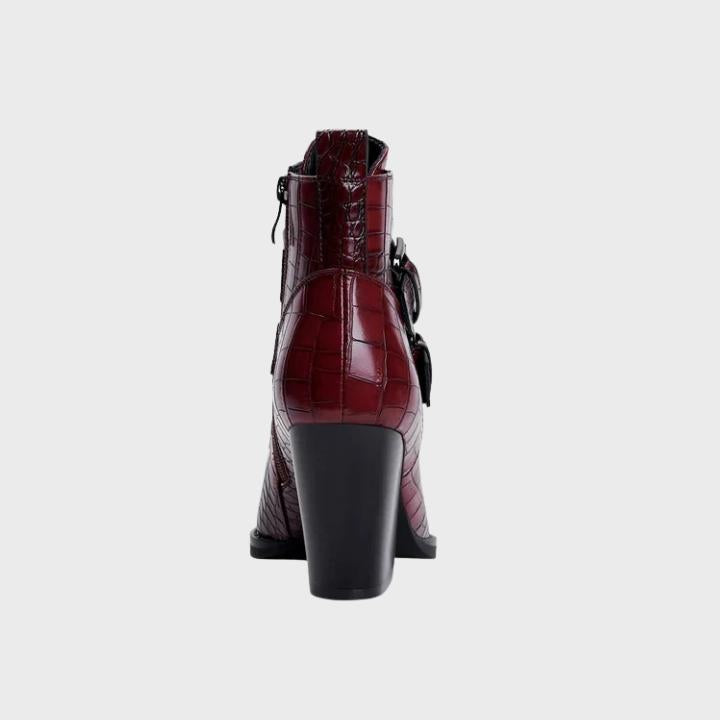 Women's Croc Embossed Double Buckle Ankle Boot