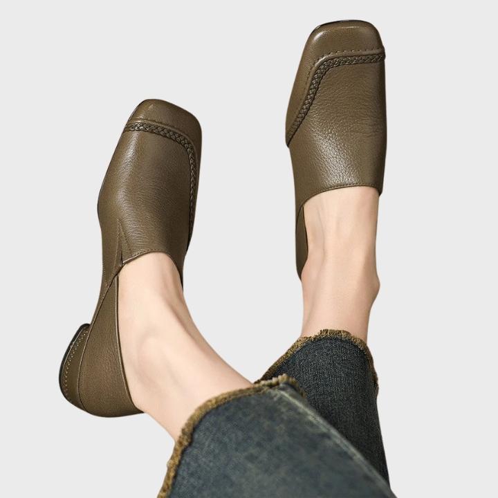 Women's Textured Square Toe Low Block Heel Slip-On