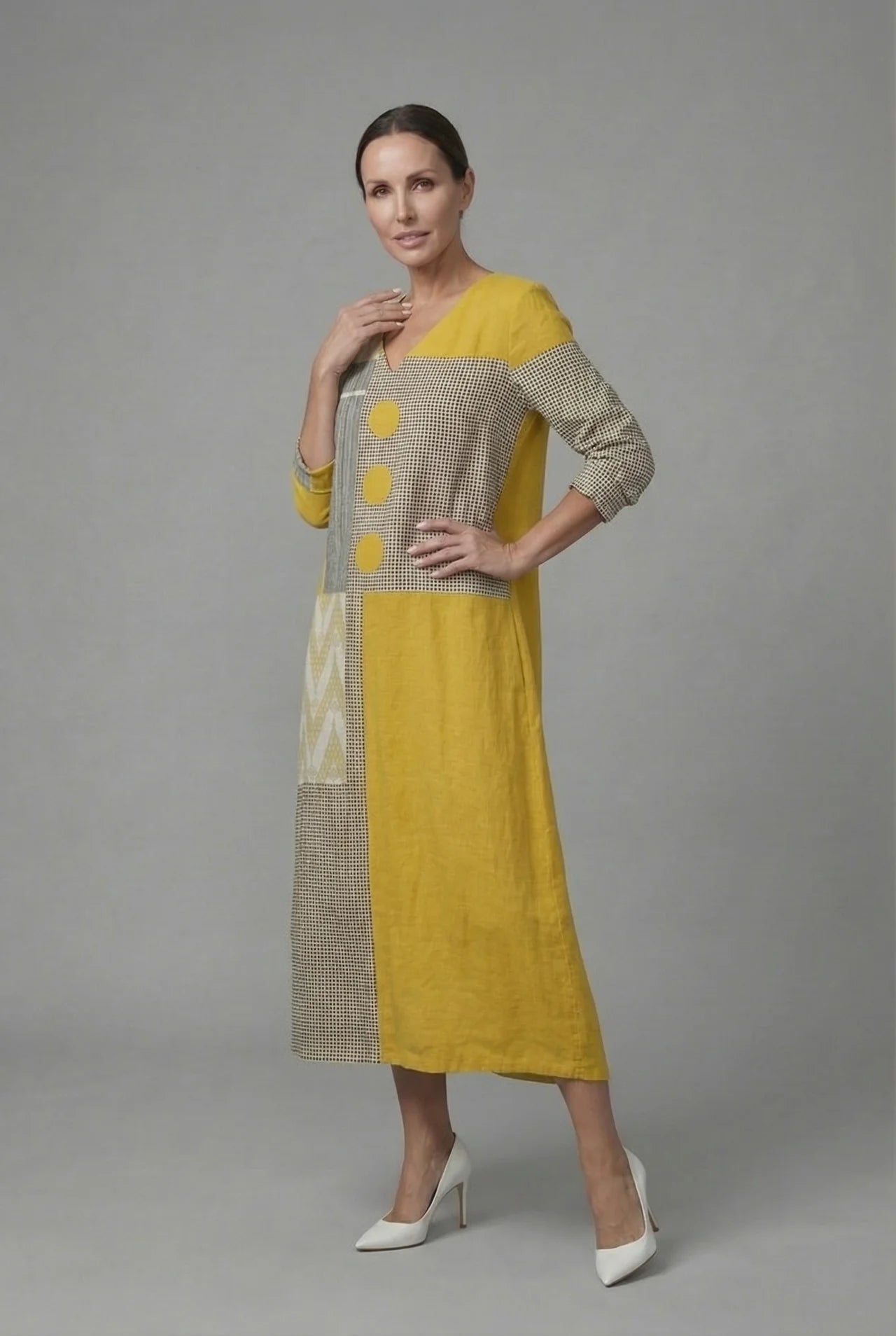 Long Sleeve Patchwork Midi Dress Women
