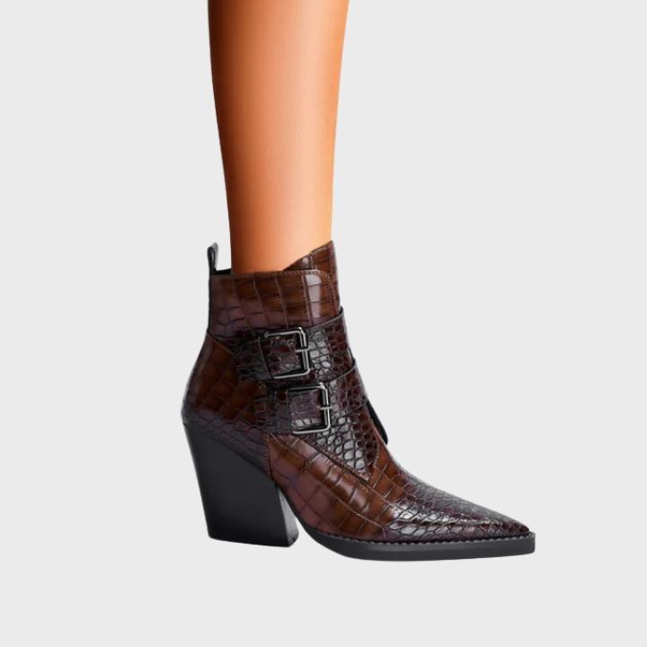 Women's Croc Embossed Double Buckle Ankle Boot