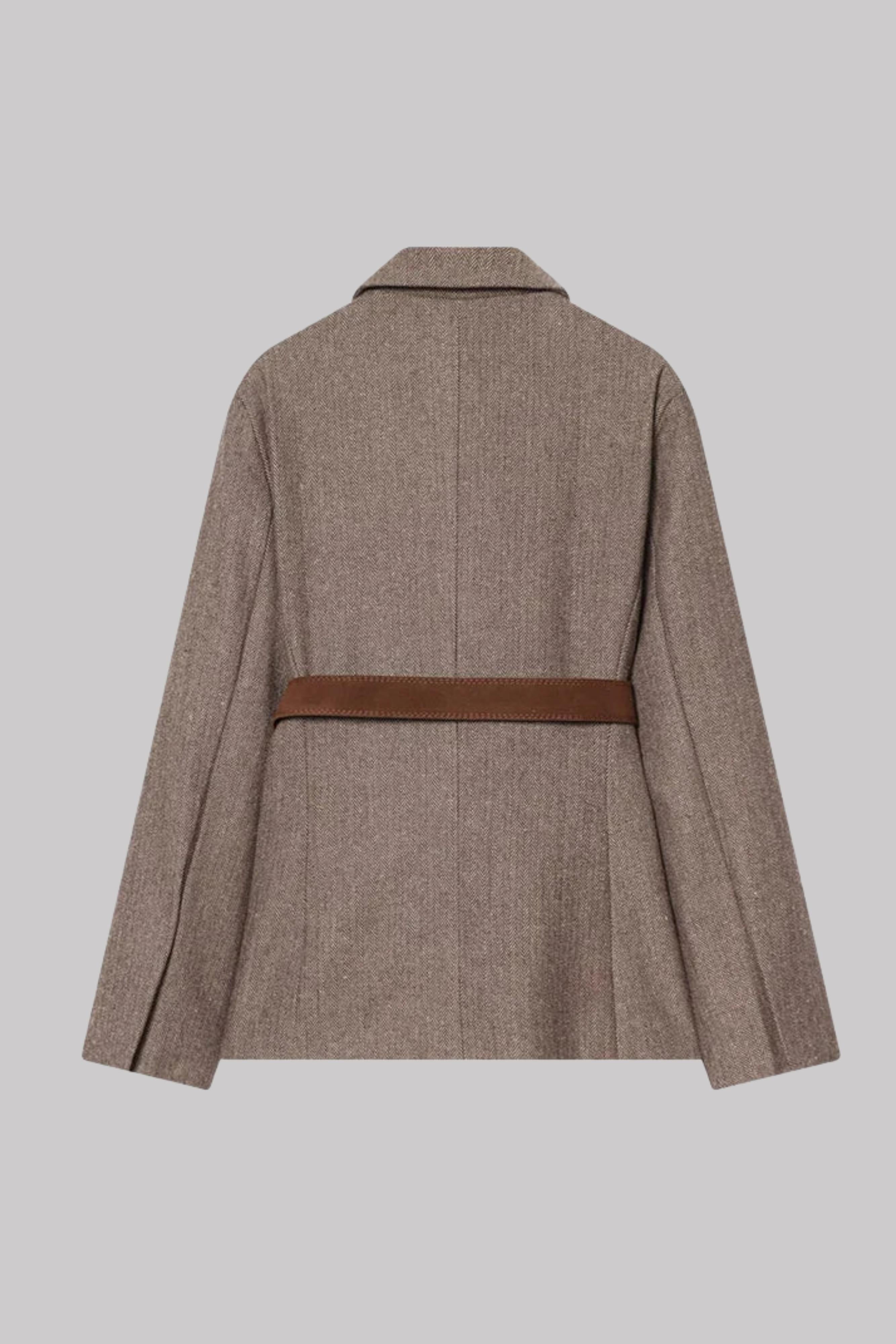 Women’s Vintage-Style Belted Blazer Brown Jacket