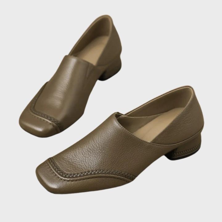 Women's Textured Square Toe Low Block Heel Slip-On