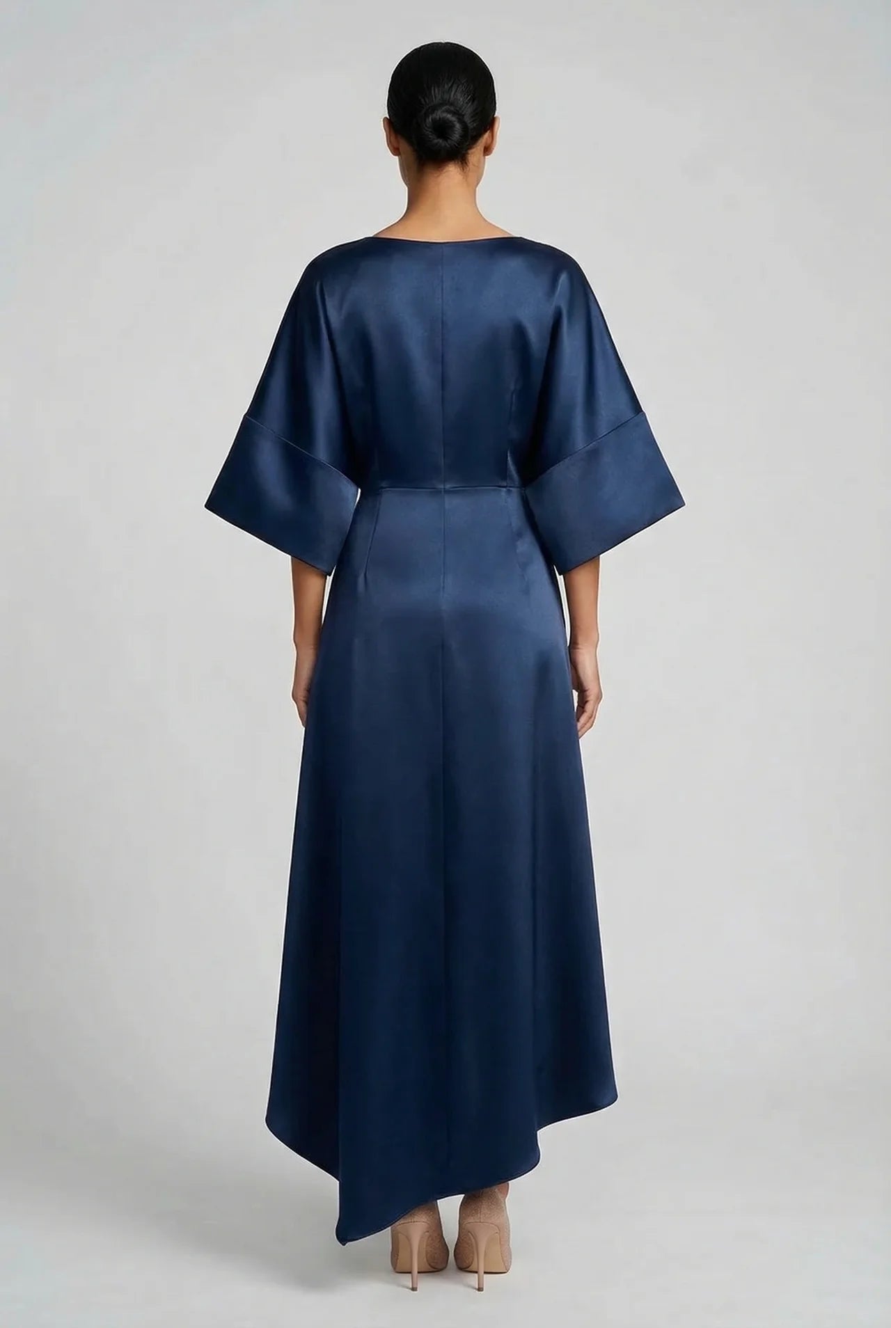 Wedding Guest Satin Style Batwing Jewel Midi Dress