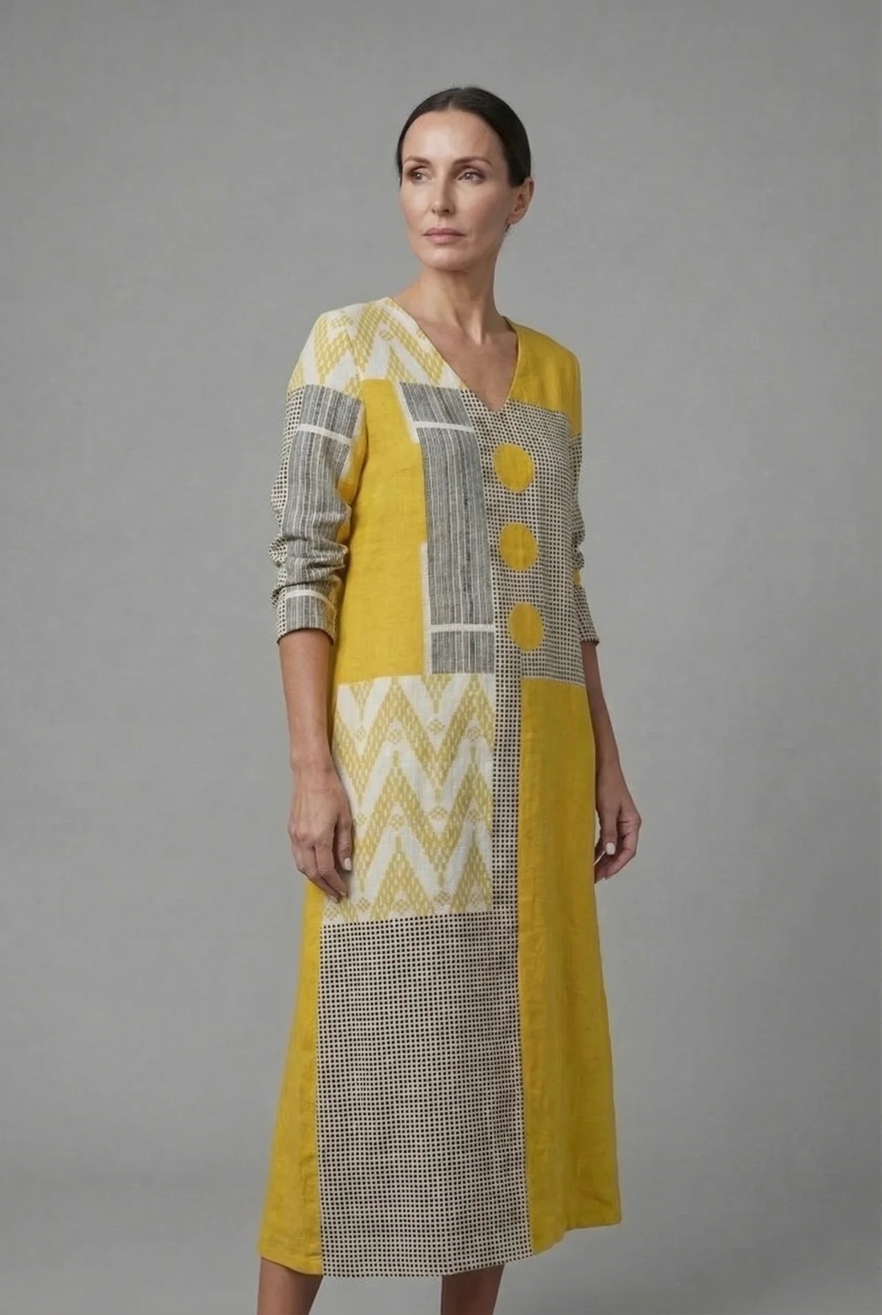 Long Sleeve Patchwork Midi Dress Women