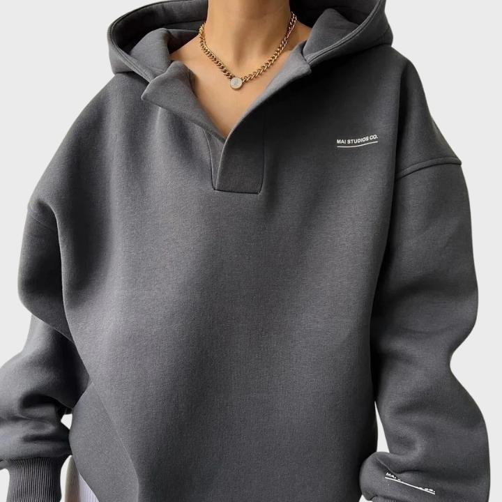 Women's Oversized V-Neck Cotton Pullover Hoodie