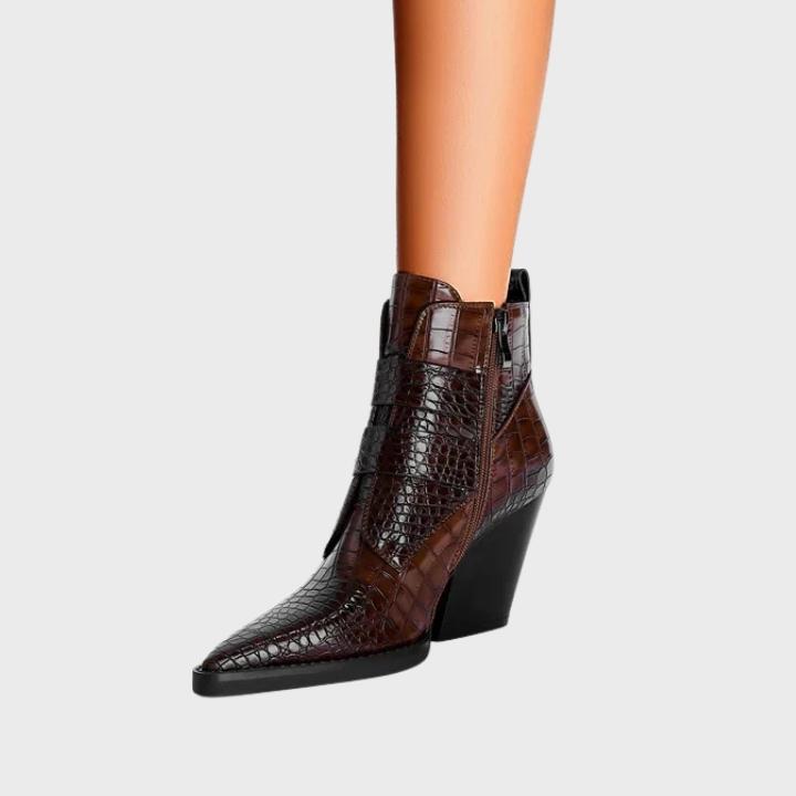 Women's Croc Embossed Double Buckle Ankle Boot