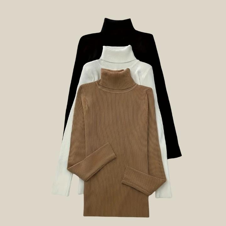 Basic Solid Color Long Sleeve Turtleneck 3 piece Bundle