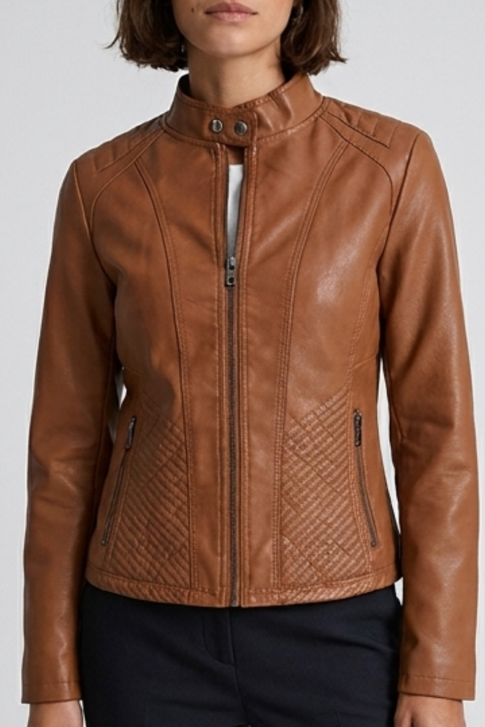 Leather Style Long Sleeve Biker Jacket Women