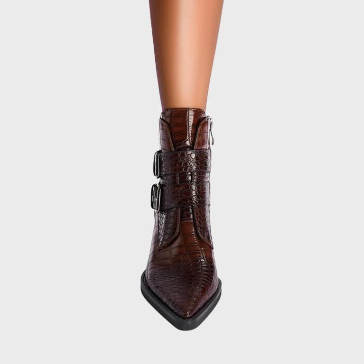 Women's Croc Embossed Double Buckle Ankle Boot