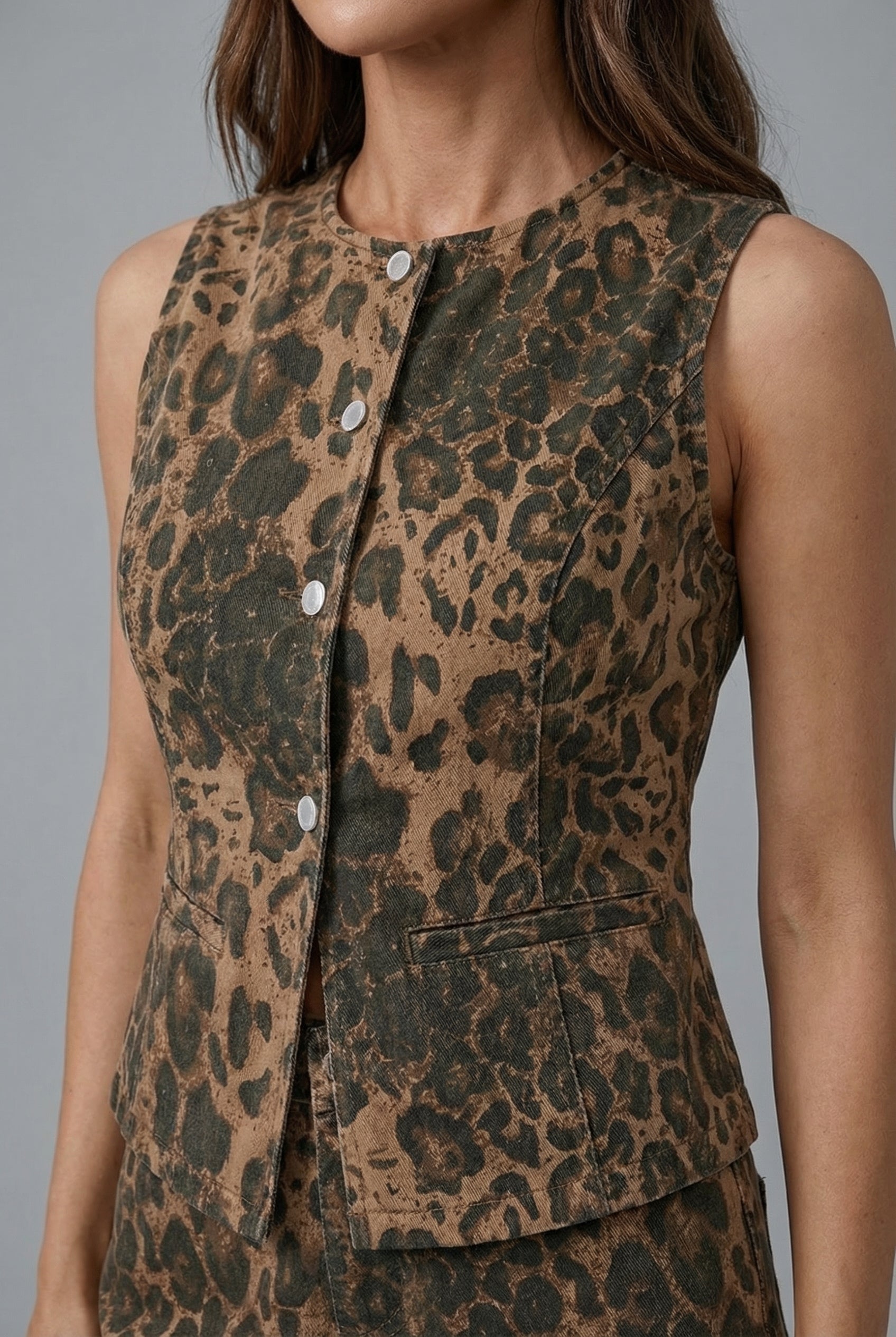 Button Front Sleeveless Vest Top Co Ord Set